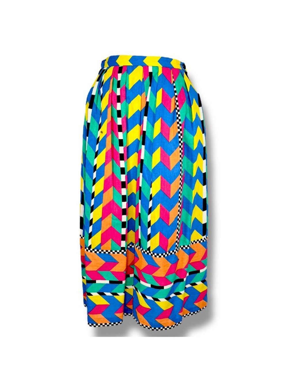 Vintage Women's Bright Funky Geometric Pattern Print Midi Skirt 8P / 26" / Small